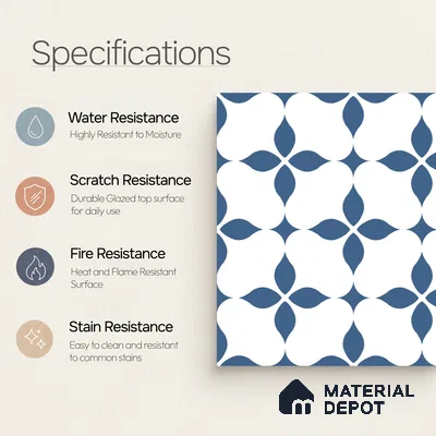 Moroccan Floor & Wall Tile TL 08324 Zeus 1 ft x 1 ft Matte Finish Vitrified Tile - 9 mm | Suitable for Bathroom, Kitchen, Balcony | Please Expect a Slight Variation of Pattern