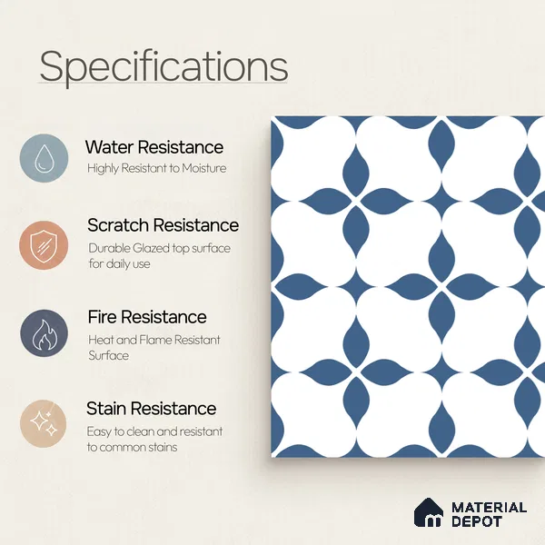Moroccan Floor & Wall Tile TL 08324 Zeus 1 ft x 1 ft Matte Finish Vitrified Tile - 9 mm | Suitable for Bathroom, Kitchen, Balcony | Please Expect a Slight Variation of Pattern