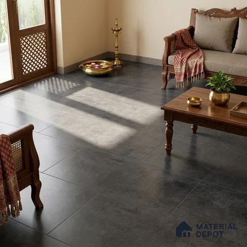 Stone Wall & Floor Tile TL 08333 I Prime Cementum Nero 4 ft x 2 ft Matte Finish Vitrified Tile - 9 mm | Suitable For Bathroom, Kitchen, Balcony