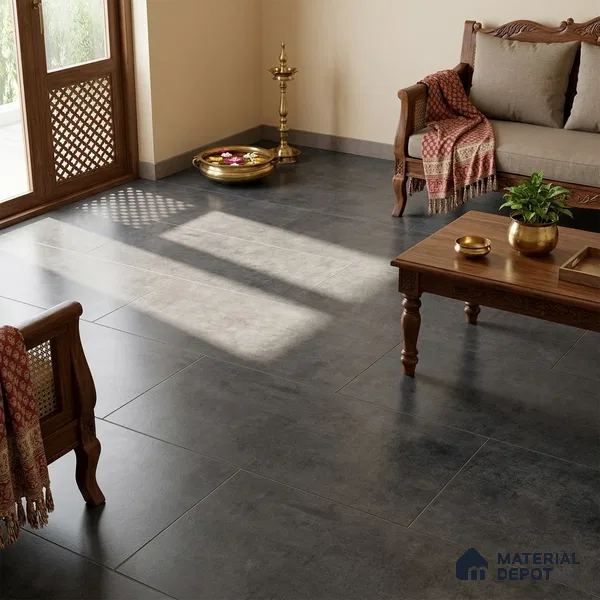 Stone Wall & Floor Tile TL 08333 I Prime Cementum Nero 4 ft x 2 ft Matte Finish Vitrified Tile - 9 mm | Suitable For Bathroom, Kitchen, Balcony