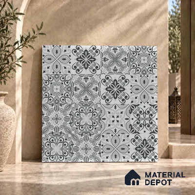 Moroccan Floor & Wall Tile TL 08335 Moroccon 02 2 ft x 2 ft Matte Finish Vitrified Tile - 9 mm | 2 Random Design | Suitable For Kitchen Backsplash, Balcony, Dining Area | Please Expect a Slight Variation of Pattern