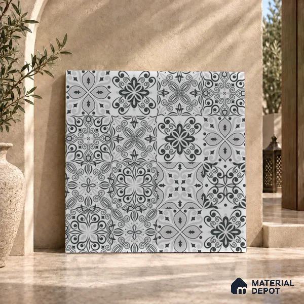 Moroccan Floor & Wall Tile TL 08335 Moroccon 02 2 ft x 2 ft Matte Finish Vitrified Tile - 9 mm | 2 Random Design | Suitable For Kitchen Backsplash, Balcony, Dining Area | Please Expect a Slight Variation of Pattern