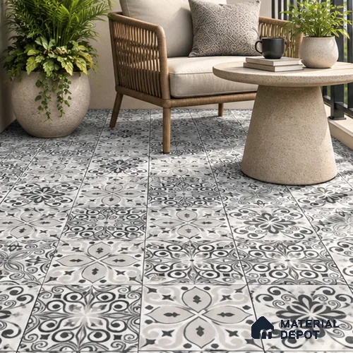 Moroccan Floor & Wall Tile TL 08335 Moroccon 02 2 ft x 2 ft Matte Finish Vitrified Tile - 9 mm | 2 Random Design | Suitable For Kitchen Backsplash, Balcony, Dining Area | Please Expect a Slight Variation of Pattern