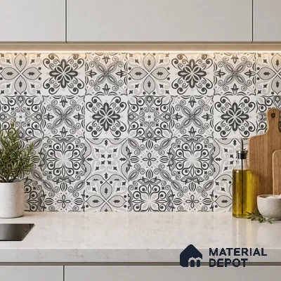 Moroccan Floor & Wall Tile TL 08335 Moroccon 02 2 ft x 2 ft Matte Finish Vitrified Tile - 9 mm | 2 Random Design | Suitable For Kitchen Backsplash, Balcony, Dining Area | Please Expect a Slight Variation of Pattern