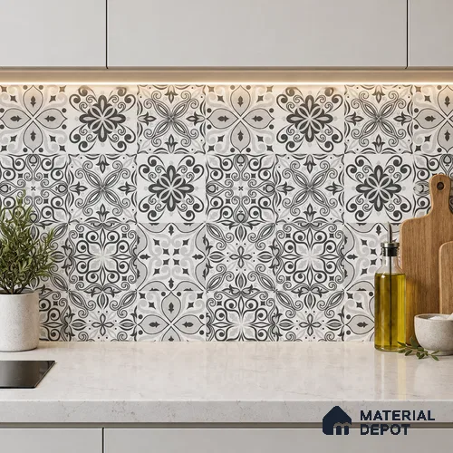 Moroccan Floor & Wall Tile TL 08335 Moroccon 02 2 ft x 2 ft Matte Finish Vitrified Tile - 9 mm | 2 Random Design | Suitable For Kitchen Backsplash, Balcony, Dining Area | Please Expect a Slight Variation of Pattern