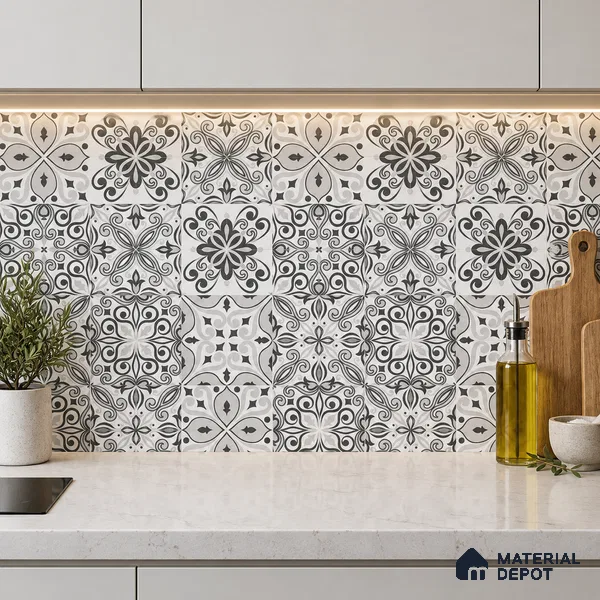 Moroccan Floor & Wall Tile TL 08335 Moroccon 02 2 ft x 2 ft Matte Finish Vitrified Tile - 9 mm | 2 Random Design | Suitable For Kitchen Backsplash, Balcony, Dining Area | Please Expect a Slight Variation of Pattern
