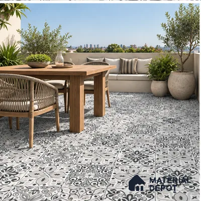 Moroccan Floor & Wall Tile TL 08335 Moroccon 02 2 ft x 2 ft Matte Finish Vitrified Tile - 9 mm | 2 Random Design | Suitable For Kitchen Backsplash, Balcony, Dining Area | Please Expect a Slight Variation of Pattern