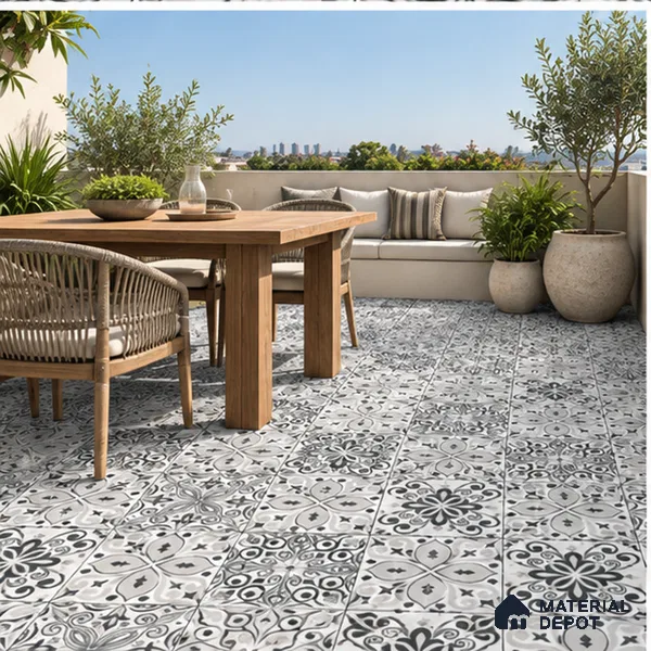 Moroccan Floor & Wall Tile TL 08335 Moroccon 02 2 ft x 2 ft Matte Finish Vitrified Tile - 9 mm | 2 Random Design | Suitable For Kitchen Backsplash, Balcony, Dining Area | Please Expect a Slight Variation of Pattern