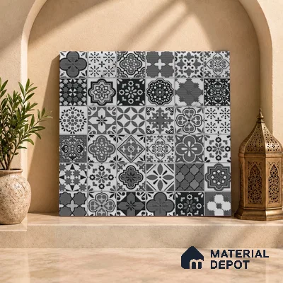 Moroccan Floor & Wall Tile TL 08336 Moroccon 05 2 ft x 2 ft Matte Finish Vitrified Tile - 9 mm | 1 Random Design | Suitable For Kitchen Backsplash, Balcony, Dining Area | Please Expect a Slight Variation of Pattern
