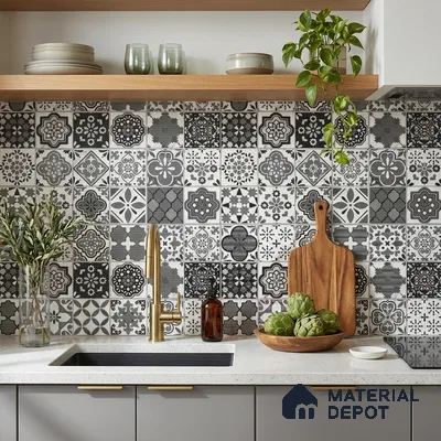 Moroccan Floor & Wall Tile TL 08336 Moroccon 05 2 ft x 2 ft Matte Finish Vitrified Tile - 9 mm | 1 Random Design | Suitable For Kitchen Backsplash, Balcony, Dining Area | Please Expect a Slight Variation of Pattern