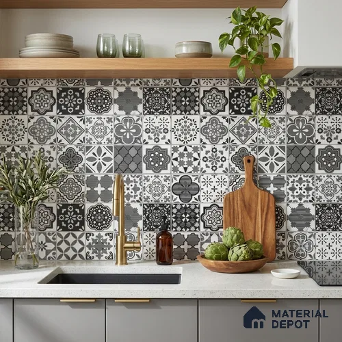 Moroccan Floor & Wall Tile TL 08336 Moroccon 05 2 ft x 2 ft Matte Finish Vitrified Tile - 9 mm | 1 Random Design | Suitable For Kitchen Backsplash, Balcony, Dining Area | Please Expect a Slight Variation of Pattern