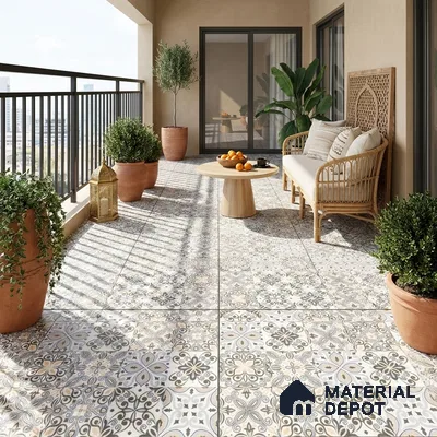 Moroccan Floor & Wall Tile TL 08338 Moroccon 07 2 ft x 2 ft Matte Finish Vitrified Tile - 9 mm | 2 Random Design | Suitable For Kitchen Backsplash, Balcony, Dining Area | Please Expect a Slight Variation of Pattern