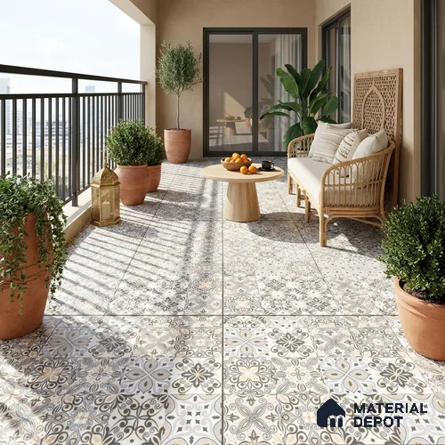 Moroccan Floor & Wall Tile TL 08338 Moroccon 07 2 ft x 2 ft Matte Finish Vitrified Tile - 9 mm | 2 Random Design | Suitable For Kitchen Backsplash, Balcony, Dining Area | Please Expect a Slight Variation of Pattern