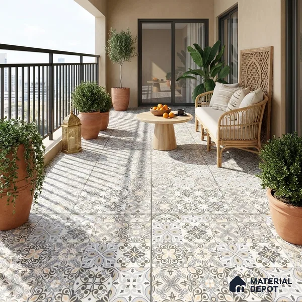 Moroccan Floor & Wall Tile TL 08338 Moroccon 07 2 ft x 2 ft Matte Finish Vitrified Tile - 9 mm | 2 Random Design | Suitable For Kitchen Backsplash, Balcony, Dining Area | Please Expect a Slight Variation of Pattern