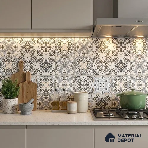 Moroccan Floor & Wall Tile TL 08338 Moroccon 07 2 ft x 2 ft Matte Finish Vitrified Tile - 9 mm | 2 Random Design | Suitable For Kitchen Backsplash, Balcony, Dining Area | Please Expect a Slight Variation of Pattern