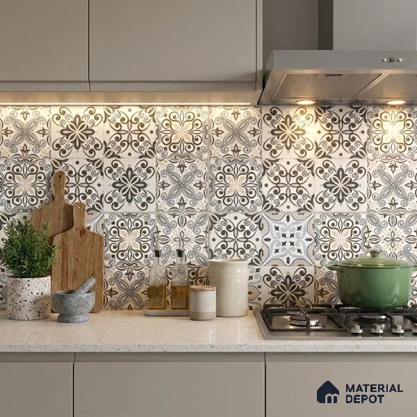 Moroccan Floor & Wall Tile TL 08338 Moroccon 07 2 ft x 2 ft Matte Finish Vitrified Tile - 9 mm | 2 Random Design | Suitable For Kitchen Backsplash, Balcony, Dining Area | Please Expect a Slight Variation of Pattern