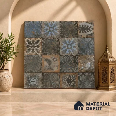 Moroccan Floor & Wall Tile TL 08339 Moroccon 11 2 ft x 2 ft Matte Finish Vitrified Tile - 9 mm | 1 Random Design | Suitable For Courtyard, Balcony, Corridor | Please Expect a Slight Variation of Pattern