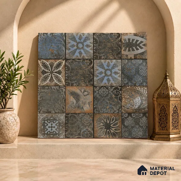 Moroccan Floor & Wall Tile TL 08339 Moroccon 11 2 ft x 2 ft Matte Finish Vitrified Tile - 9 mm | 1 Random Design | Suitable For Courtyard, Balcony, Corridor | Please Expect a Slight Variation of Pattern