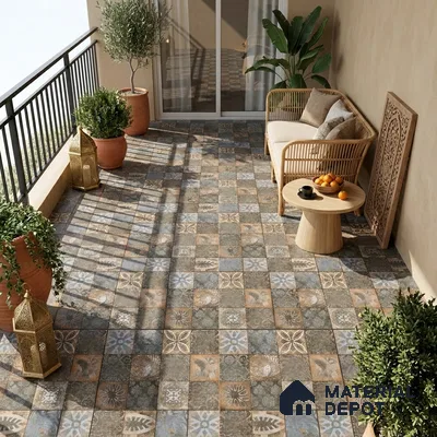 Moroccan Floor & Wall Tile TL 08339 Moroccon 11 2 ft x 2 ft Matte Finish Vitrified Tile - 9 mm | 1 Random Design | Suitable For Courtyard, Balcony, Corridor | Please Expect a Slight Variation of Pattern