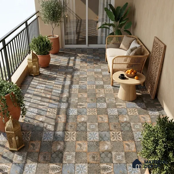 Moroccan Floor & Wall Tile TL 08339 Moroccon 11 2 ft x 2 ft Matte Finish Vitrified Tile - 9 mm | 1 Random Design | Suitable For Courtyard, Balcony, Corridor | Please Expect a Slight Variation of Pattern