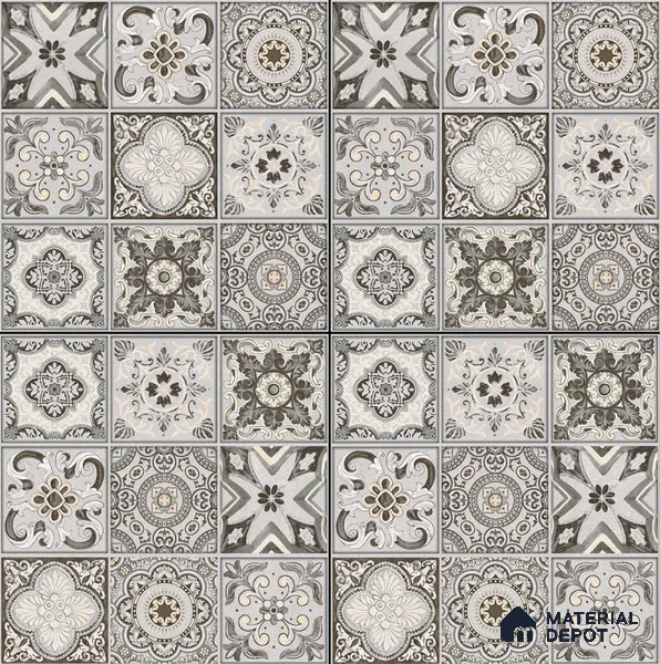 Moroccan Floor & Wall Tile TL 08340 Moroccon 12 2 ft x 2 ft Matte Finish Vitrified Tile - 9 mm | 2 Random Design | Suitable For Kitchen Backsplash, Balcony, Dining Area | Please Expect a Slight Variation of Pattern