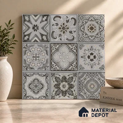 Moroccan Floor & Wall Tile TL 08340 Moroccon 12 2 ft x 2 ft Matte Finish Vitrified Tile - 9 mm | 2 Random Design | Suitable For Kitchen Backsplash, Balcony, Dining Area | Please Expect a Slight Variation of Pattern