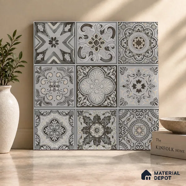 Moroccan Floor & Wall Tile TL 08340 Moroccon 12 2 ft x 2 ft Matte Finish Vitrified Tile - 9 mm | 2 Random Design | Suitable For Kitchen Backsplash, Balcony, Dining Area | Please Expect a Slight Variation of Pattern