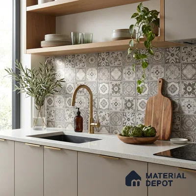 Moroccan Floor & Wall Tile TL 08340 Moroccon 12 2 ft x 2 ft Matte Finish Vitrified Tile - 9 mm | 2 Random Design | Suitable For Kitchen Backsplash, Balcony, Dining Area | Please Expect a Slight Variation of Pattern