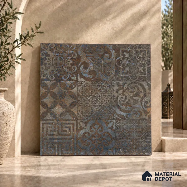 Moroccan Floor & Wall Tile TL 08341 Moroccon 15 2 ft x 2 ft Matte Finish Vitrified Tile - 9 mm | 1 Random Design | Suitable For Courtyard, Balcony, Corridor | Please Expect a Slight Variation of Pattern