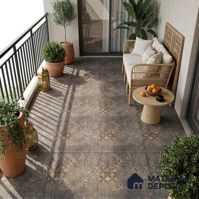 Moroccan Floor & Wall Tile TL 08341 Moroccon 15 2 ft x 2 ft Matte Finish Vitrified Tile - 9 mm | 1 Random Design | Suitable For Courtyard, Balcony, Corridor | Please Expect a Slight Variation of Pattern