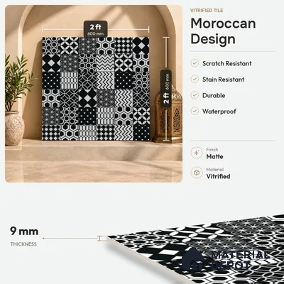Moroccan Floor & Wall Tile TL 08342 Moroccon 16 2 ft x 2 ft Matte Finish Vitrified Tile - 9 mm | 3 Random Design | Suitable For Kitchen Backsplash, Balcony, Dining Area | Please Expect a Slight Variation of Pattern