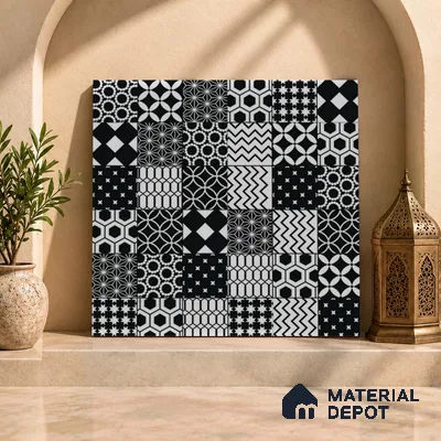 Moroccan Floor & Wall Tile TL 08342 Moroccon 16 2 ft x 2 ft Matte Finish Vitrified Tile - 9 mm | 3 Random Design | Suitable For Kitchen Backsplash, Balcony, Dining Area | Please Expect a Slight Variation of Pattern