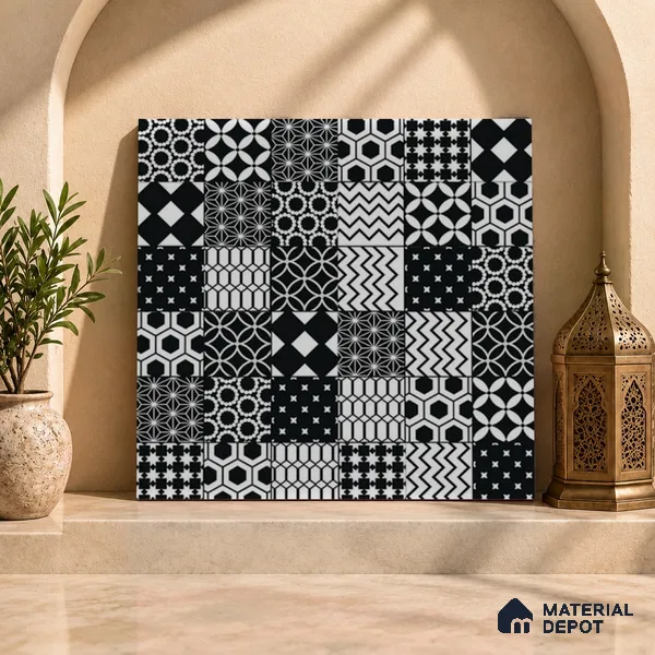Moroccan Floor & Wall Tile TL 08342 Moroccon 16 2 ft x 2 ft Matte Finish Vitrified Tile - 9 mm | 3 Random Design | Suitable For Kitchen Backsplash, Balcony, Dining Area | Please Expect a Slight Variation of Pattern