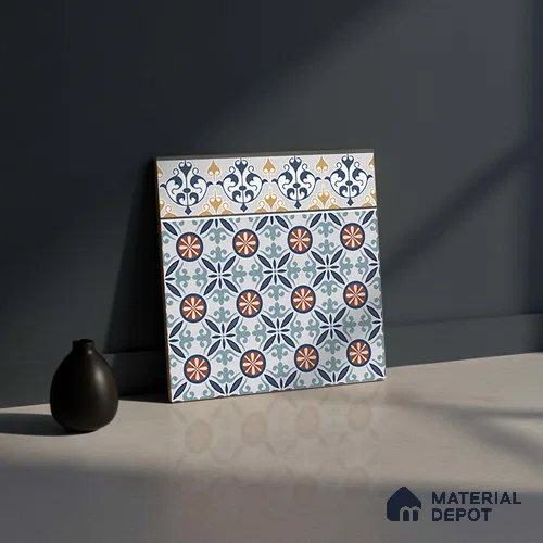 Moroccan Carpet Tile TL 08345 B 61018 B 1 ft x 1 ft Ceramic Matte Finish - 10 mm | Suitable For Living Room, Kitchen, Dining Area | Please Expect a Slight Variation of Pattern