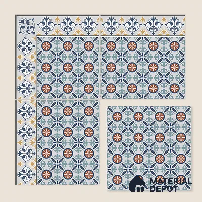 Moroccan Carpet Tile TL 08345 B 61018 B 1 ft x 1 ft Ceramic Matte Finish - 10 mm | Suitable For Living Room, Kitchen, Dining Area | Please Expect a Slight Variation of Pattern