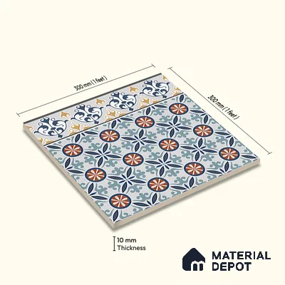 Moroccan Carpet Tile TL 08345 B 61018 B 1 ft x 1 ft Ceramic Matte Finish - 10 mm | Suitable For Living Room, Kitchen, Dining Area | Please Expect a Slight Variation of Pattern
