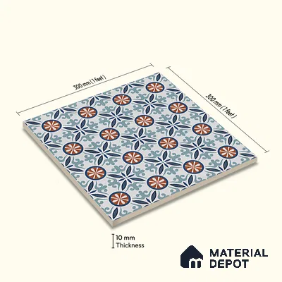Moroccan Carpet Wall & Floor Tile TL 08345 C 61018 C 1 ft x 1 ft Ceramic Matte Finish - 10 mm | Suitable For Bathroom, Kitchen, Balcony | Please Expect a Slight Variation of Pattern