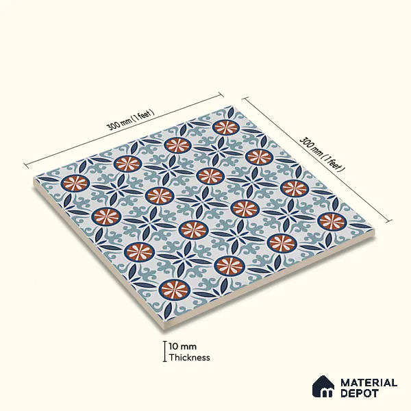 Moroccan Carpet Wall & Floor Tile TL 08345 C 61018 C 1 ft x 1 ft Ceramic Matte Finish - 10 mm | Suitable For Bathroom, Kitchen, Balcony | Please Expect a Slight Variation of Pattern