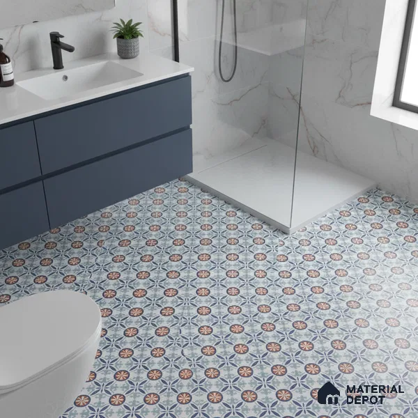 Moroccan Carpet Wall & Floor Tile TL 08345 C 61018 C 1 ft x 1 ft Ceramic Matte Finish - 10 mm | Suitable For Bathroom, Kitchen, Balcony | Please Expect a Slight Variation of Pattern