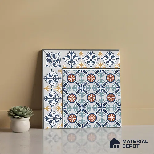Moroccan Carpet Tile TL 08345 61018 A 1 ft x 1 ft Ceramic Matte Finish - 10 mm | Suitable For Living Room, Kitchen, Dining Area | Please Expect a Slight Variation of Pattern