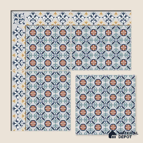 Moroccan Carpet Tile TL 08345 61018 A 1 ft x 1 ft Ceramic Matte Finish - 10 mm | Suitable For Living Room, Kitchen, Dining Area | Please Expect a Slight Variation of Pattern