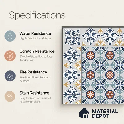 Moroccan Carpet Tile TL 08345 61018 A 1 ft x 1 ft Ceramic Matte Finish - 10 mm | Suitable For Living Room, Kitchen, Dining Area | Please Expect a Slight Variation of Pattern