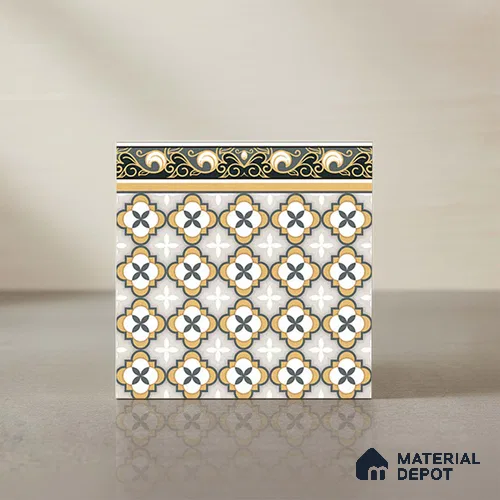 Moroccan Carpet Tile TL 08346 B 61019 B 1 ft x 1 ft Ceramic Matte Finish - 10 mm | Suitable For Living Room, Kitchen, Dining Area | Please Expect a Slight Variation of Pattern