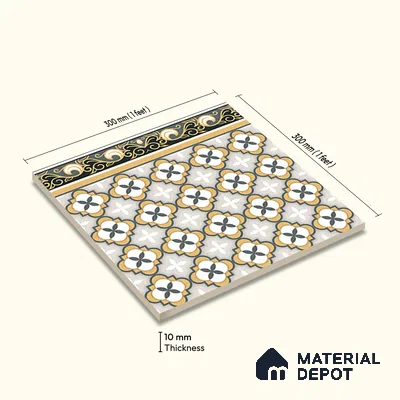 Moroccan Carpet Tile TL 08346 B 61019 B 1 ft x 1 ft Ceramic Matte Finish - 10 mm | Suitable For Living Room, Kitchen, Dining Area | Please Expect a Slight Variation of Pattern