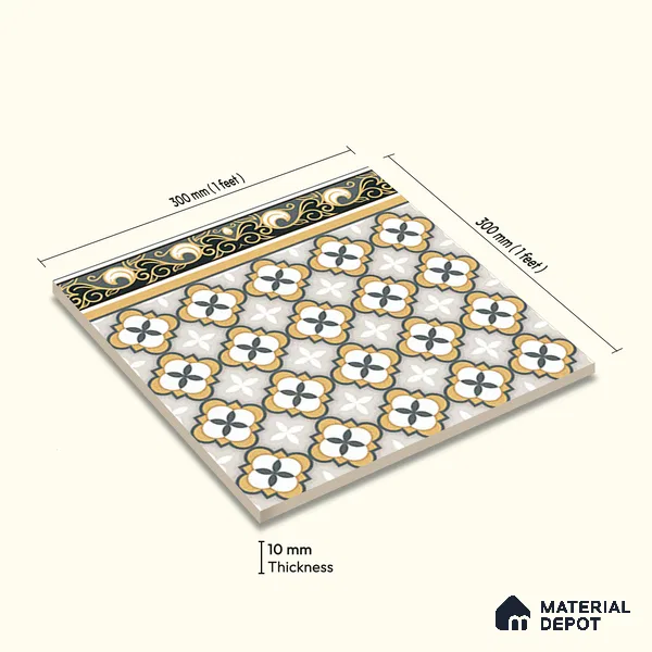 Moroccan Carpet Tile TL 08346 B 61019 B 1 ft x 1 ft Ceramic Matte Finish - 10 mm | Suitable For Living Room, Kitchen, Dining Area | Please Expect a Slight Variation of Pattern