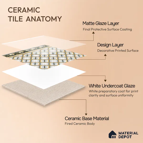 Moroccan Carpet Tile TL 08346 B 61019 B 1 ft x 1 ft Ceramic Matte Finish - 10 mm | Suitable For Living Room, Kitchen, Dining Area | Please Expect a Slight Variation of Pattern