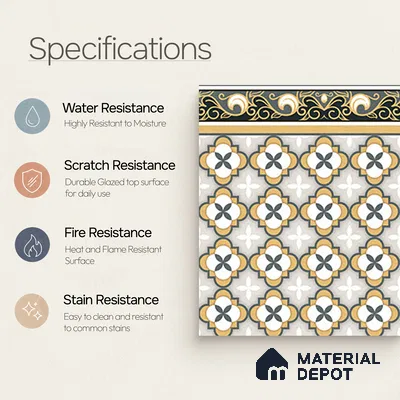 Moroccan Carpet Tile TL 08346 B 61019 B 1 ft x 1 ft Ceramic Matte Finish - 10 mm | Suitable For Living Room, Kitchen, Dining Area | Please Expect a Slight Variation of Pattern