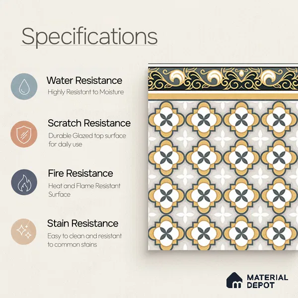 Moroccan Carpet Tile TL 08346 B 61019 B 1 ft x 1 ft Ceramic Matte Finish - 10 mm | Suitable For Living Room, Kitchen, Dining Area | Please Expect a Slight Variation of Pattern