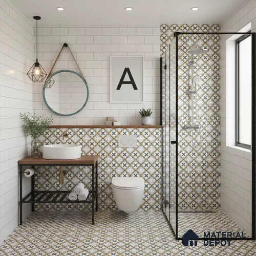 Moroccan Carpet Wall & Floor Tile TL 08346 C 61019 C 1 ft x 1 ft Ceramic Matte Finish - 10 mm | Suitable For Bathroom, Kitchen, Balcony | Please Expect a Slight Variation of Pattern