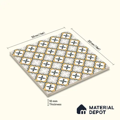 Moroccan Carpet Wall & Floor Tile TL 08346 C 61019 C 1 ft x 1 ft Ceramic Matte Finish - 10 mm | Suitable For Bathroom, Kitchen, Balcony | Please Expect a Slight Variation of Pattern